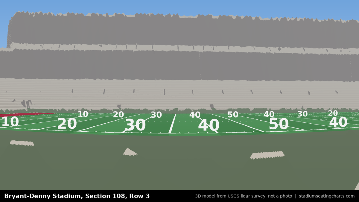 View from Bryant-Denny Stadium Section 108, Row 3, looking toward the field