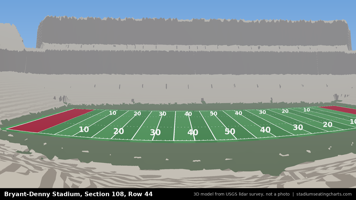 View from Bryant-Denny Stadium Section 108, Row 44, looking toward the field