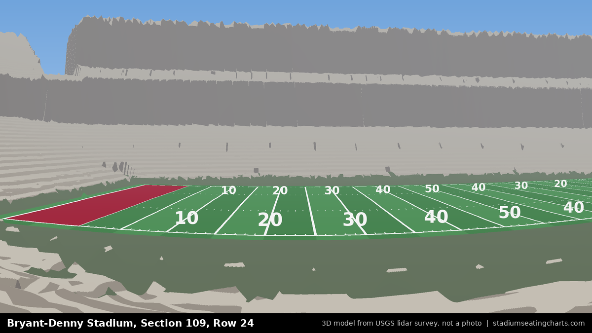 View from Bryant-Denny Stadium Section 109, Row 24, looking toward the field