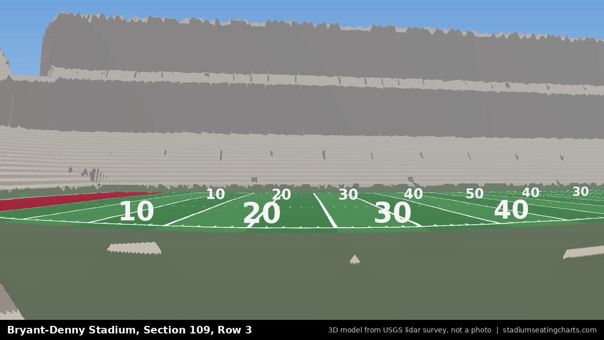 View from Bryant-Denny Stadium Section 109, Row 3, looking toward the field