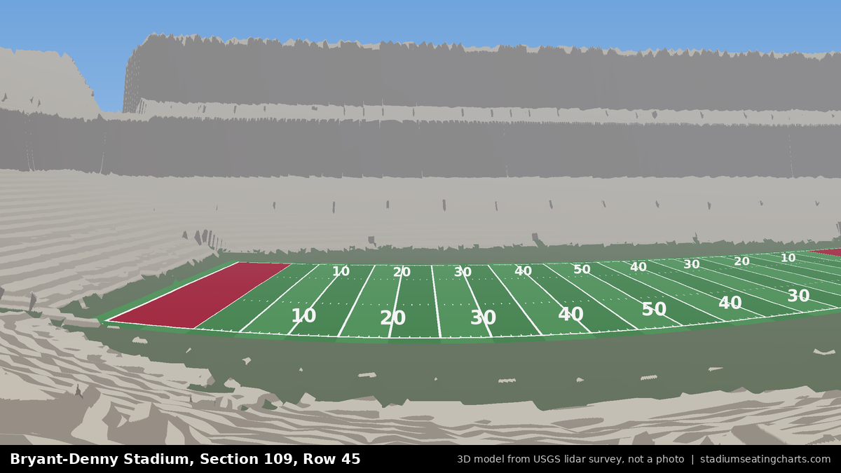 View from Bryant-Denny Stadium Section 109, Row 45, looking toward the field