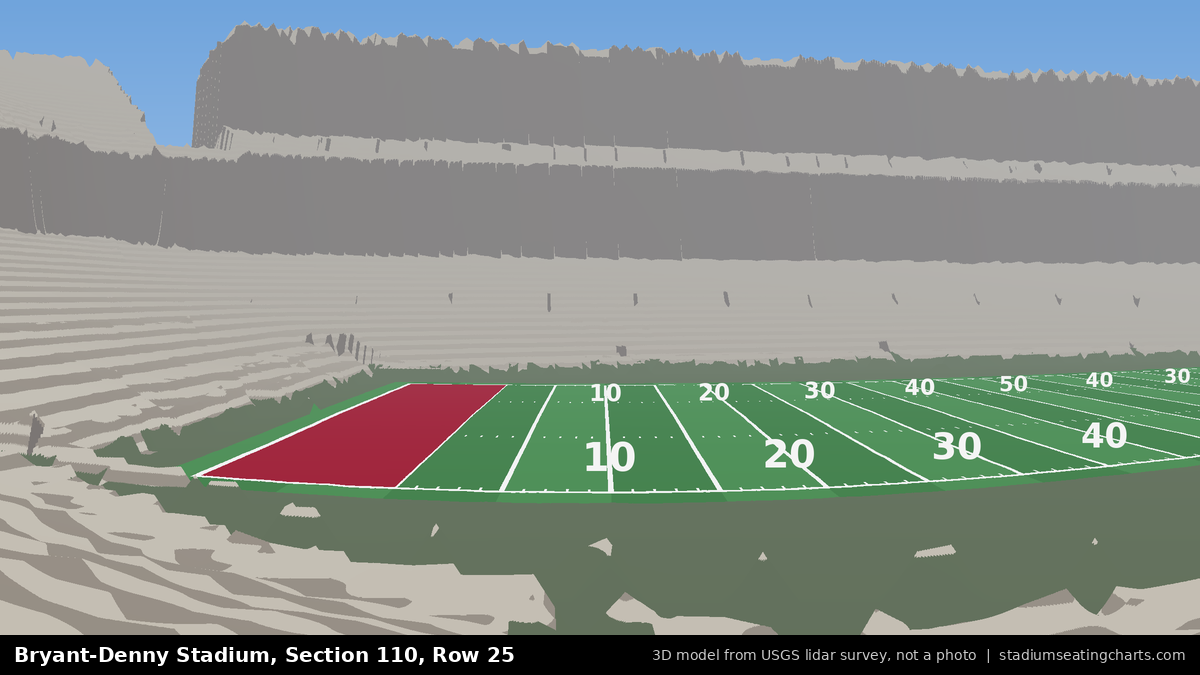 View from Bryant-Denny Stadium Section 110, Row 25, looking toward the field