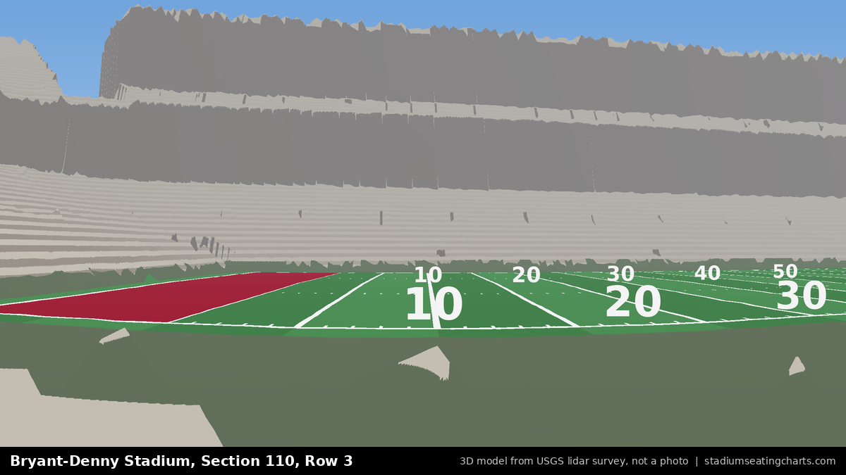 View from Bryant-Denny Stadium Section 110, Row 3, looking toward the field