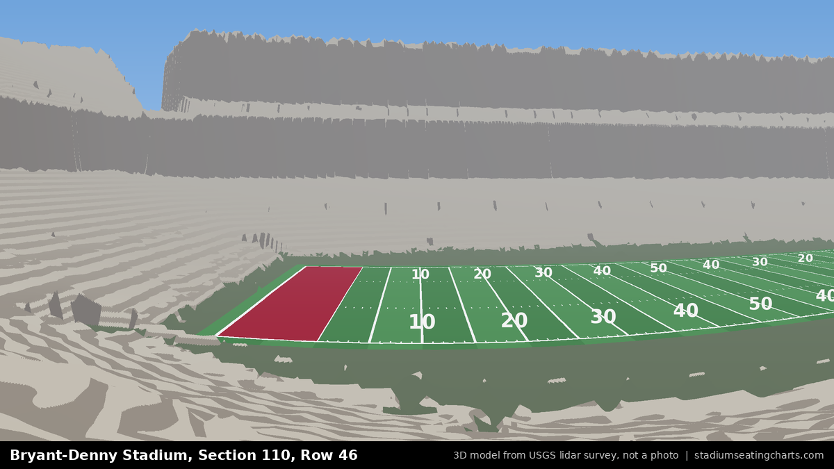 View from Bryant-Denny Stadium Section 110, Row 46, looking toward the field