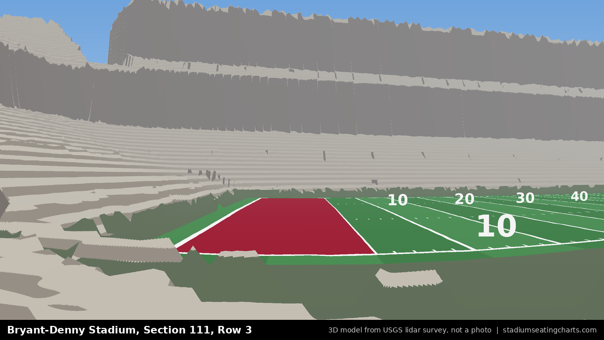 View from Bryant-Denny Stadium Section 111, Row 3, looking toward the field