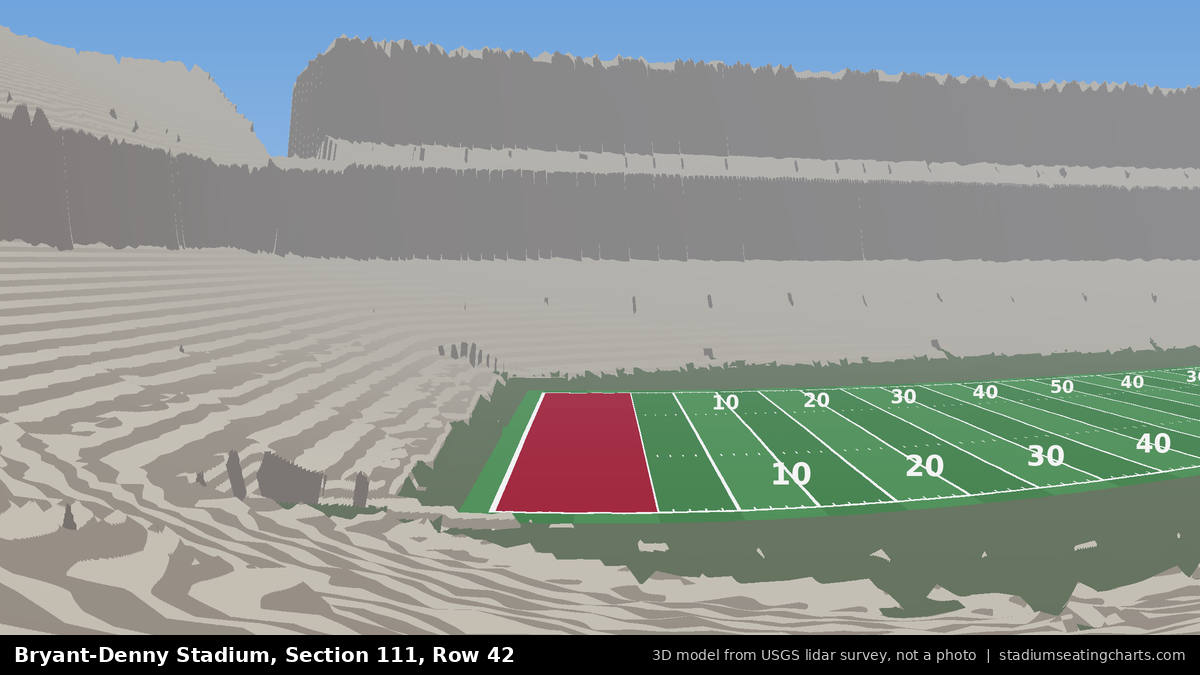 View from Bryant-Denny Stadium Section 111, Row 42, looking toward the field