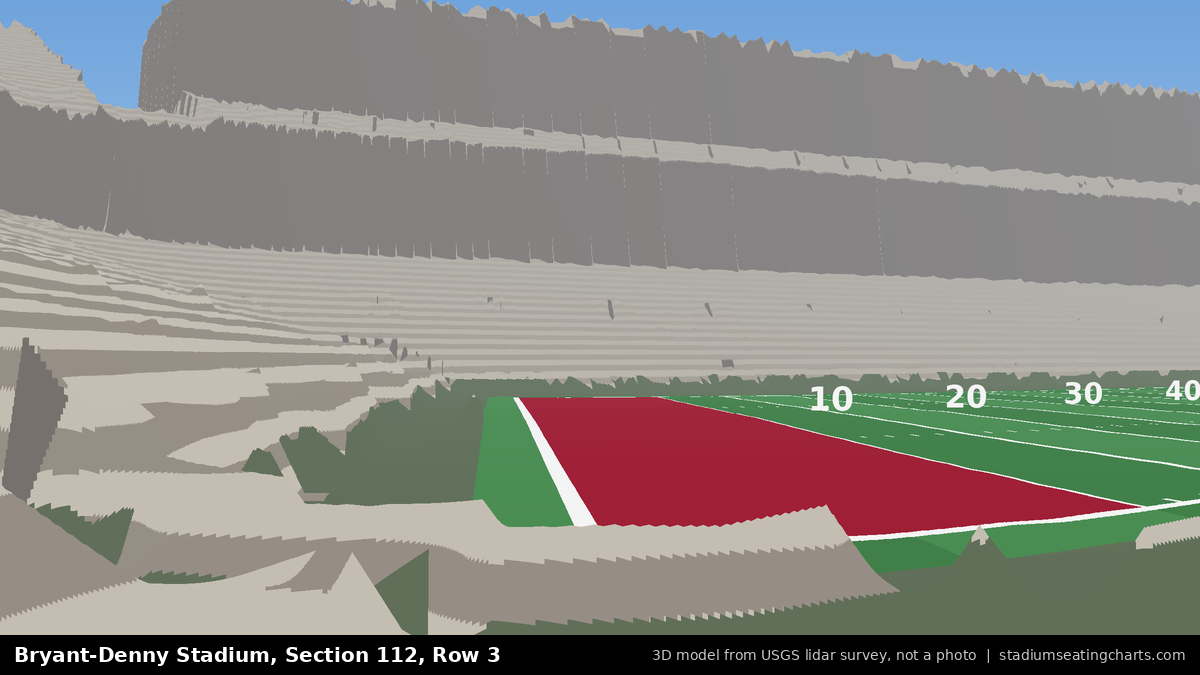 View from Bryant-Denny Stadium Section 112, Row 3, looking toward the field