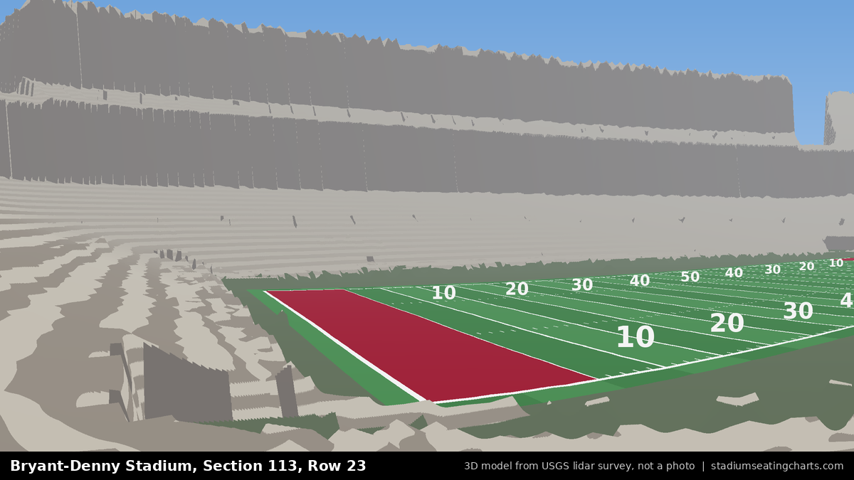 View from Bryant-Denny Stadium Section 113, Row 23, looking toward the field