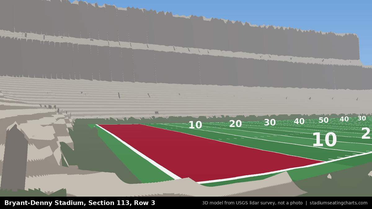 View from Bryant-Denny Stadium Section 113, Row 3, looking toward the field