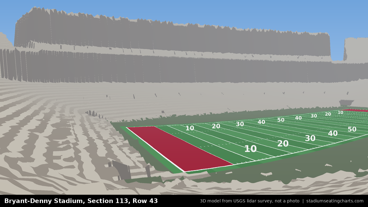 View from Bryant-Denny Stadium Section 113, Row 43, looking toward the field