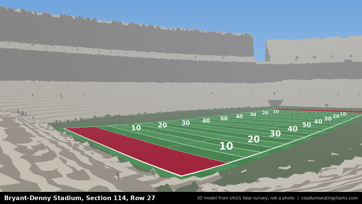 View from Bryant-Denny Stadium Section 114, Row 27, looking toward the field