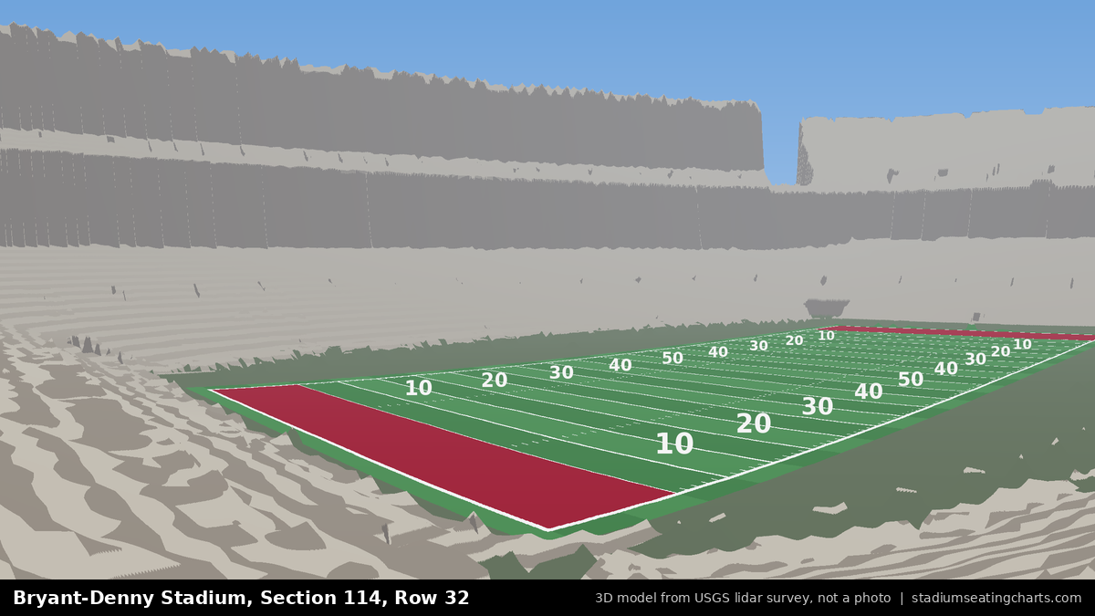 View from Bryant-Denny Stadium Section 114, Row 32, looking toward the field