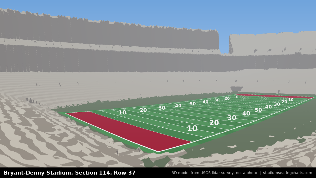 View from Bryant-Denny Stadium Section 114, Row 37, looking toward the field