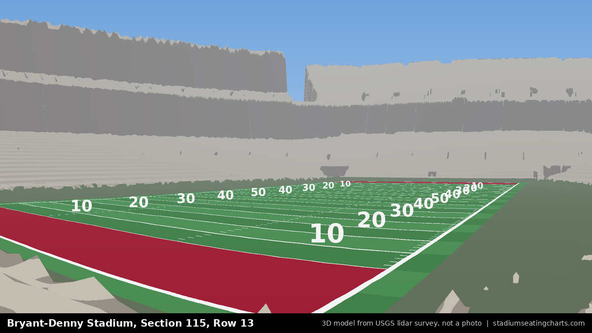 View from Bryant-Denny Stadium Section 115, Row 13, looking toward the field