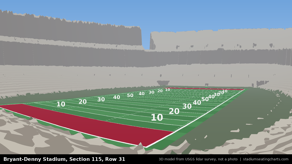 View from Bryant-Denny Stadium Section 115, Row 31, looking toward the field
