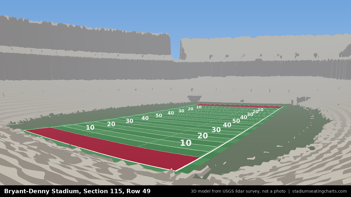 View from Bryant-Denny Stadium Section 115, Row 49, looking toward the field
