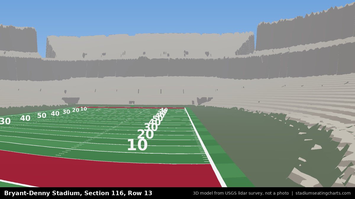 View from Bryant-Denny Stadium Section 116, Row 13, looking toward the field
