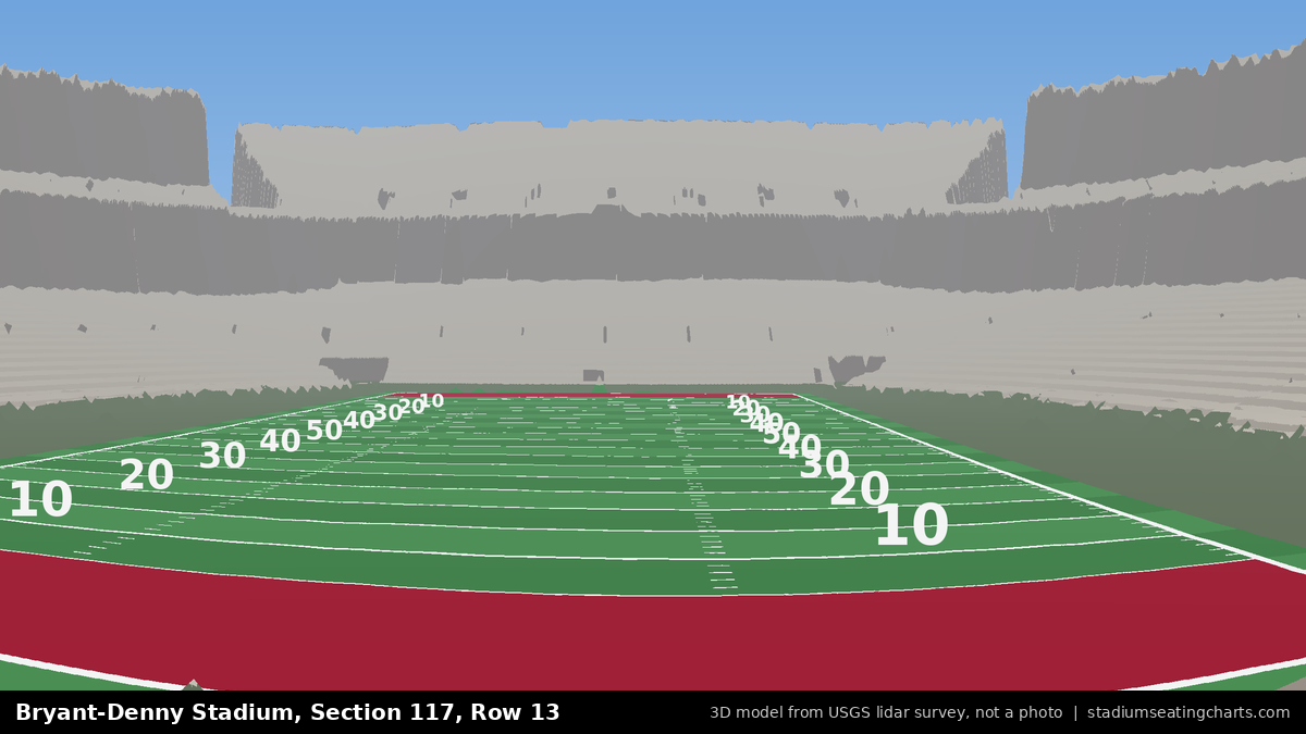 View from Bryant-Denny Stadium Section 117, Row 13, looking toward the field