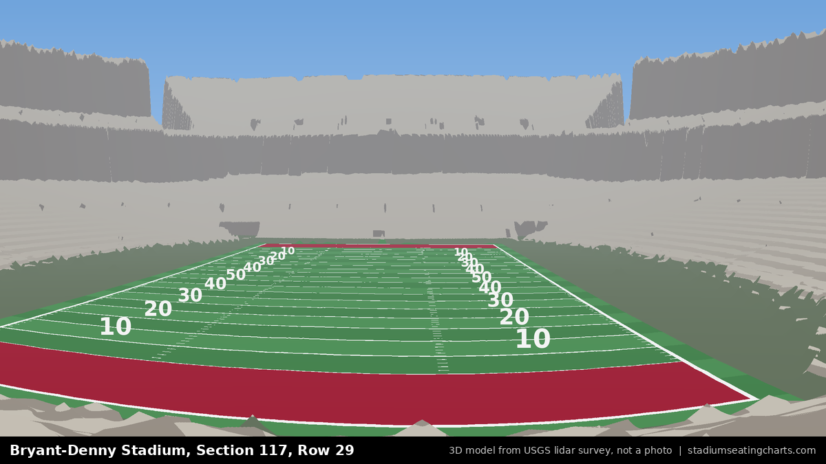 View from Bryant-Denny Stadium Section 117, Row 29, looking toward the field