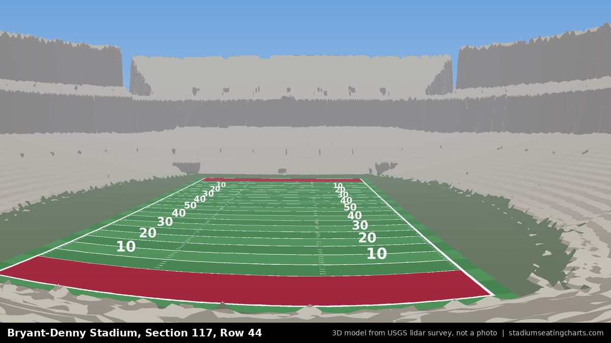 View from Bryant-Denny Stadium Section 117, Row 44, looking toward the field