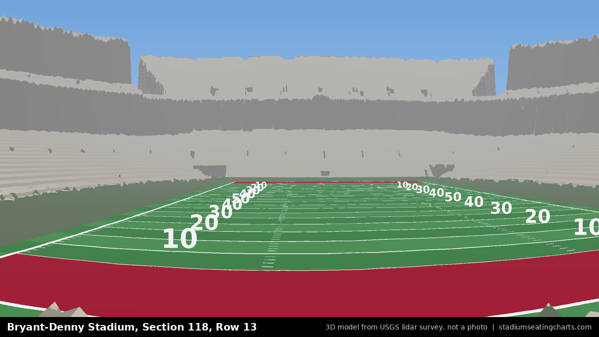 View from Bryant-Denny Stadium Section 118, Row 13, looking toward the field