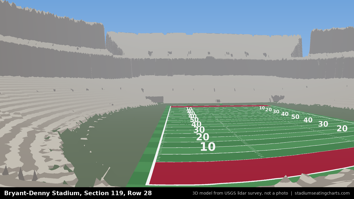 View from Bryant-Denny Stadium Section 119, Row 28, looking toward the field
