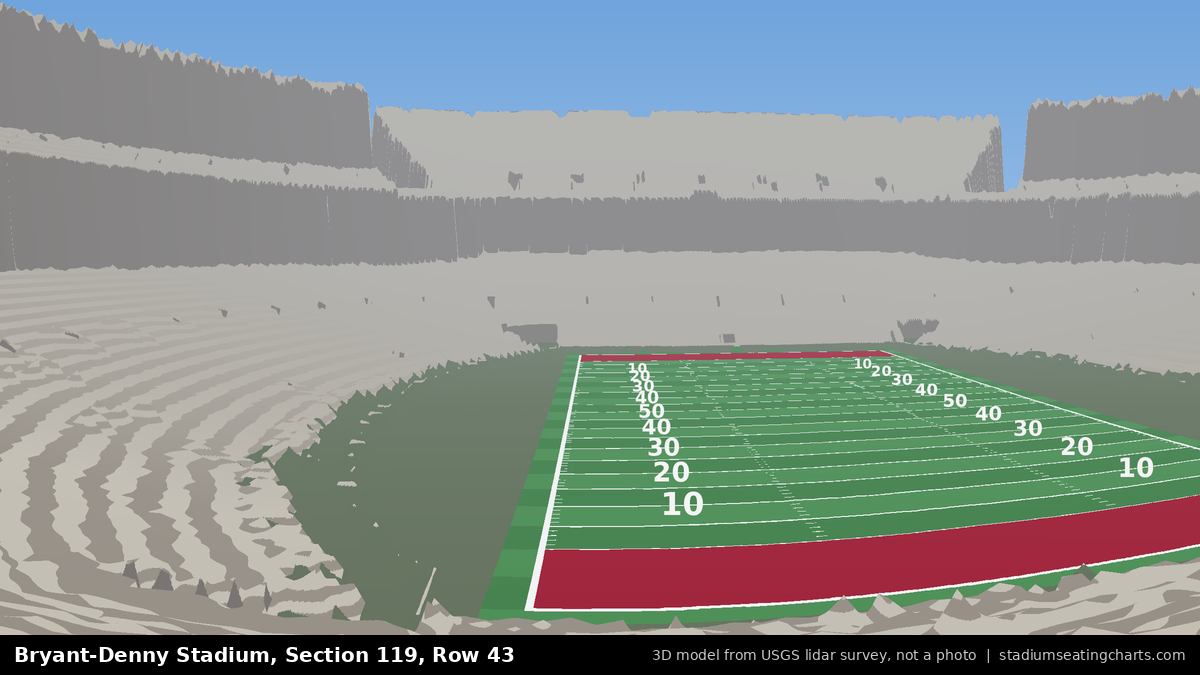 View from Bryant-Denny Stadium Section 119, Row 43, looking toward the field