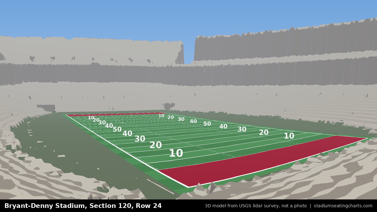 View from Bryant-Denny Stadium Section 120, Row 24, looking toward the field