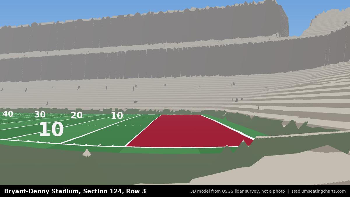 View from Bryant-Denny Stadium Section 124, Row 3, looking toward the field