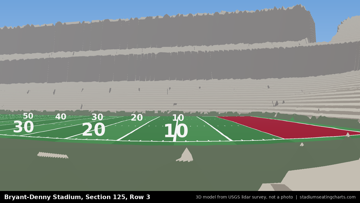 View from Bryant-Denny Stadium Section 125, Row 3, looking toward the field