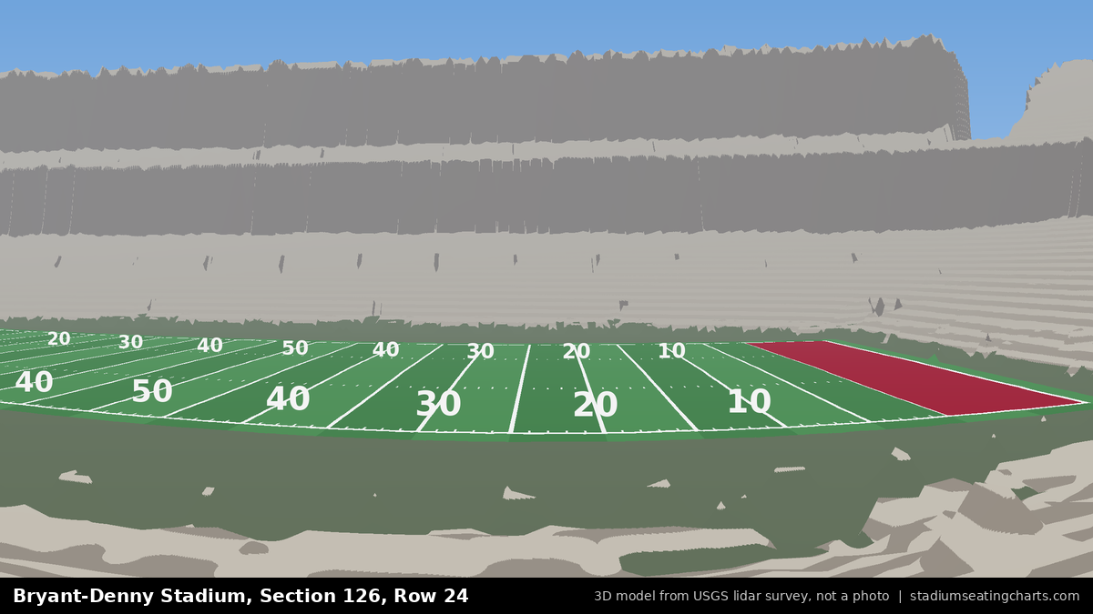 View from Bryant-Denny Stadium Section 126, Row 24, looking toward the field
