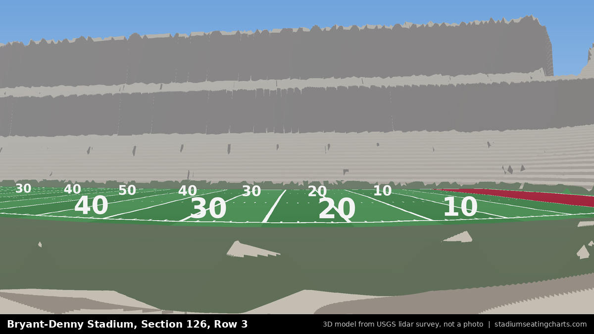 View from Bryant-Denny Stadium Section 126, Row 3, looking toward the field