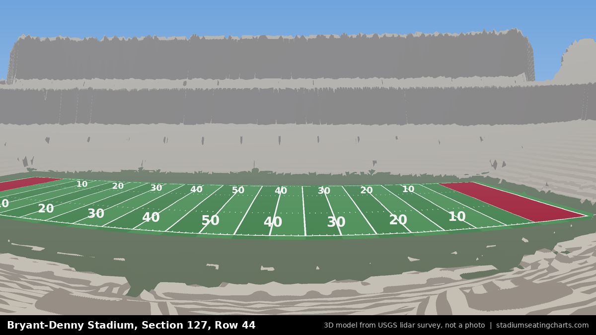 View from Bryant-Denny Stadium Section 127, Row 44, looking toward the field