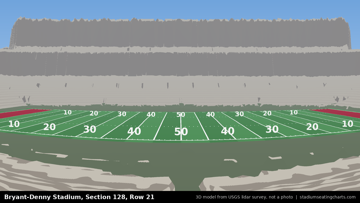 View from Bryant-Denny Stadium Section 128, Row 21, looking toward the field