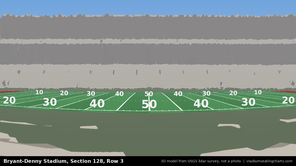 View from Bryant-Denny Stadium Section 128, Row 3, looking toward the field