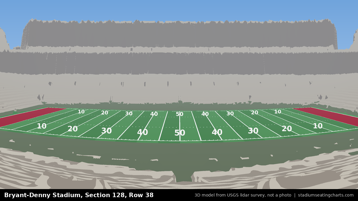 View from Bryant-Denny Stadium Section 128, Row 38, looking toward the field