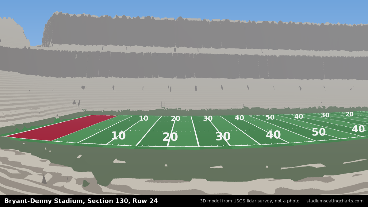 View from Bryant-Denny Stadium Section 130, Row 24, looking toward the field