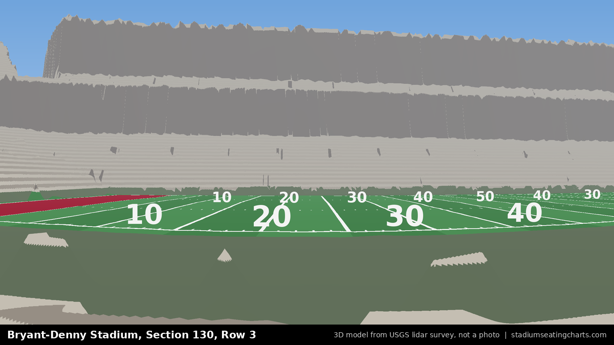 View from Bryant-Denny Stadium Section 130, Row 3, looking toward the field