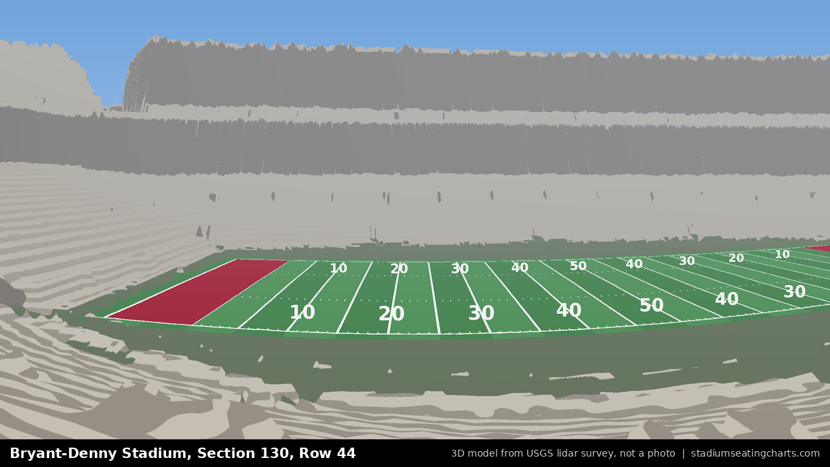 View from Bryant-Denny Stadium Section 130, Row 44, looking toward the field