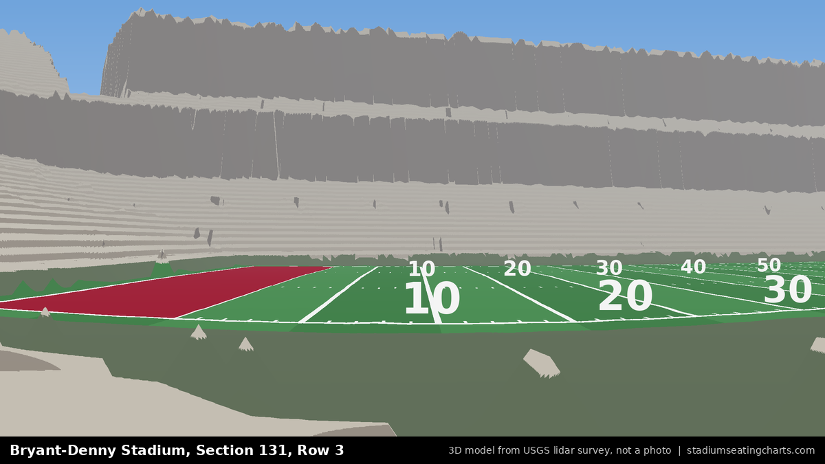 View from Bryant-Denny Stadium Section 131, Row 3, looking toward the field
