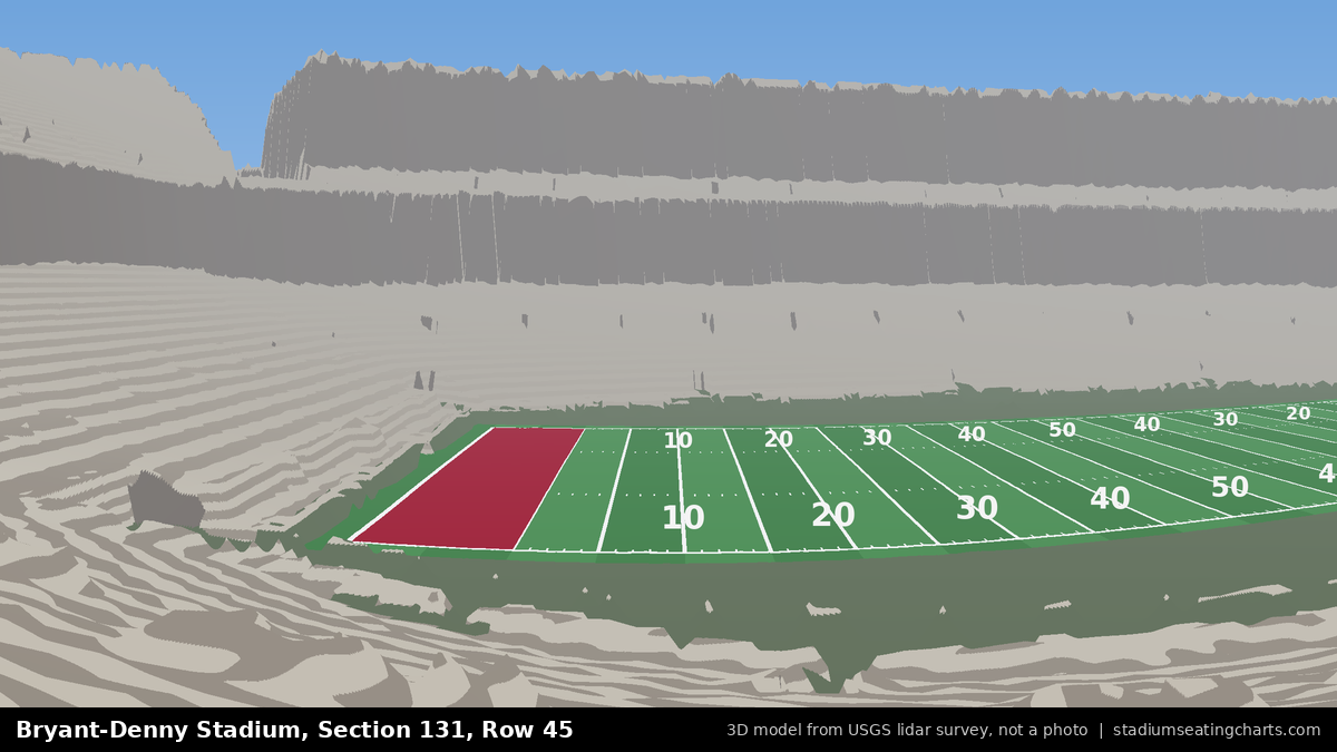 View from Bryant-Denny Stadium Section 131, Row 45, looking toward the field