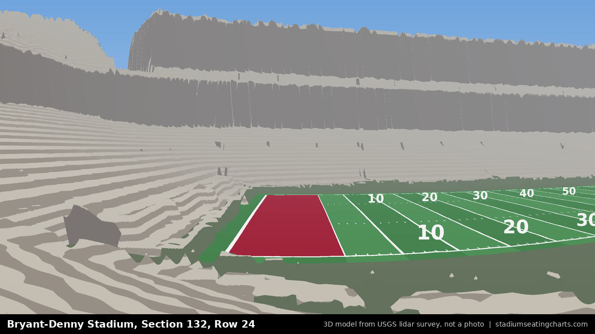 View from Bryant-Denny Stadium Section 132, Row 24, looking toward the field