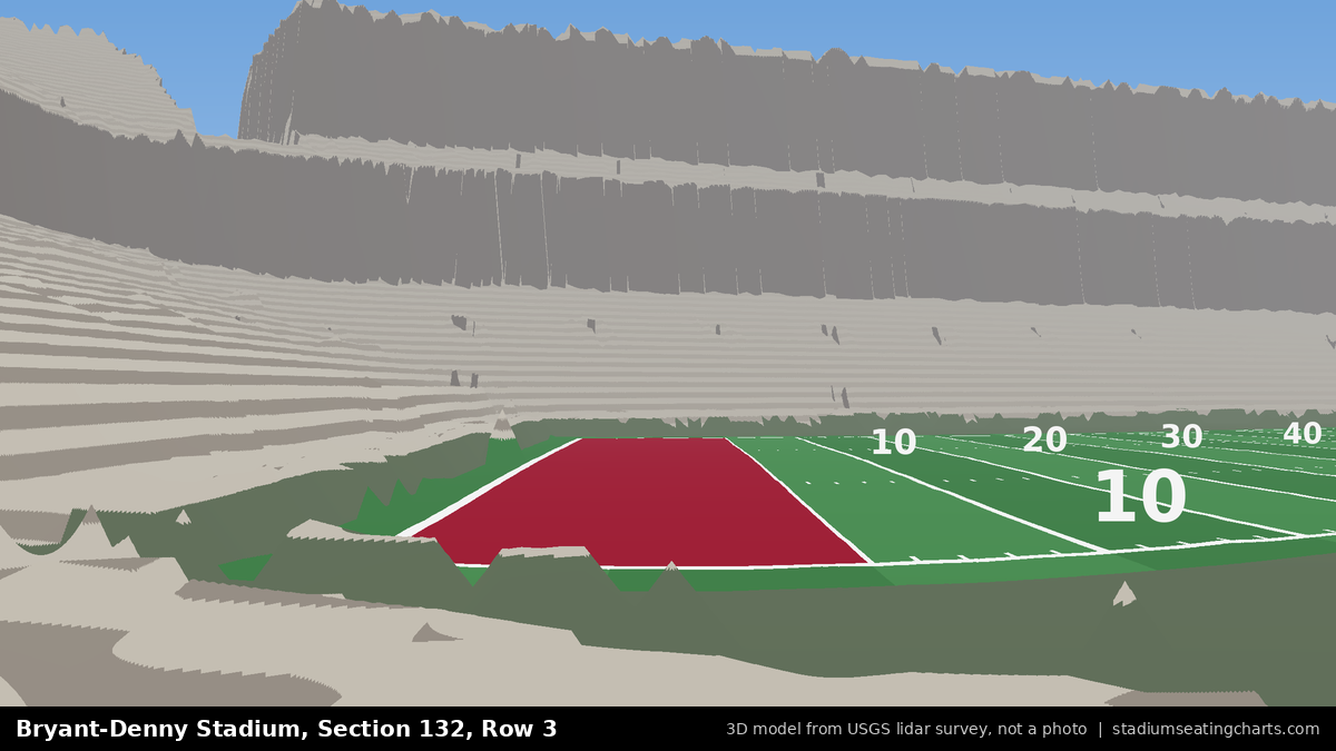 View from Bryant-Denny Stadium Section 132, Row 3, looking toward the field