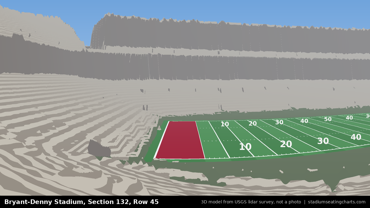 View from Bryant-Denny Stadium Section 132, Row 45, looking toward the field