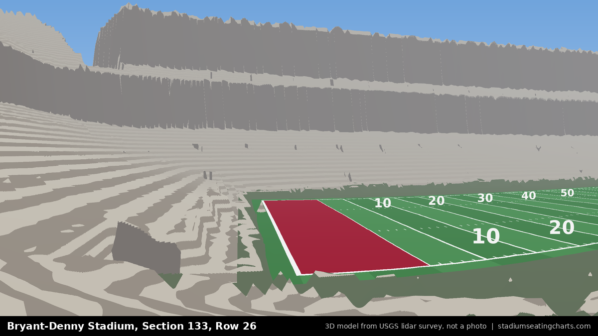 View from Bryant-Denny Stadium Section 133, Row 26, looking toward the field