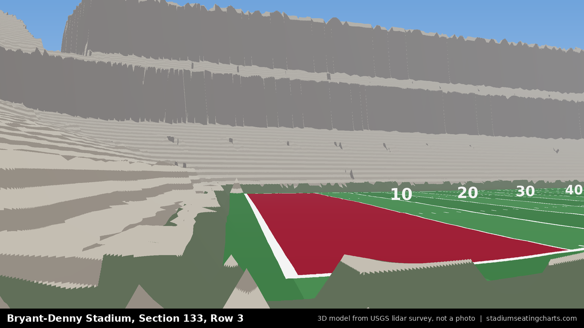 View from Bryant-Denny Stadium Section 133, Row 3, looking toward the field