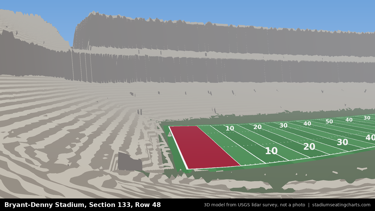 View from Bryant-Denny Stadium Section 133, Row 48, looking toward the field