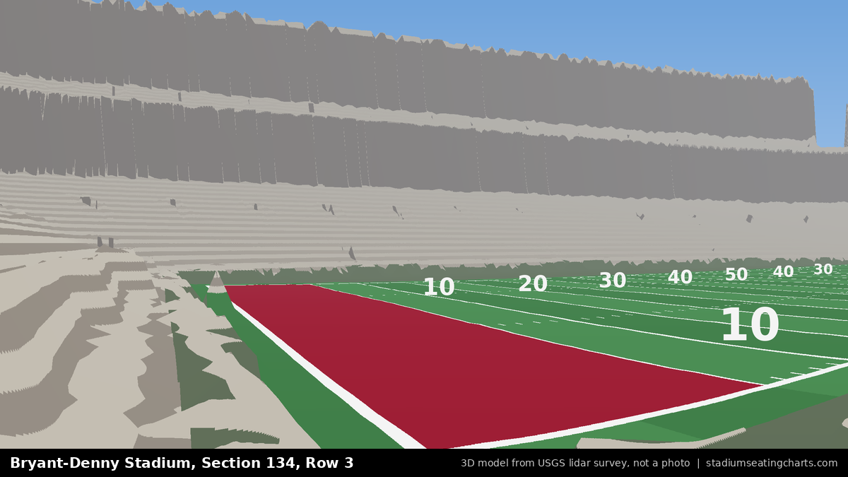 View from Bryant-Denny Stadium Section 134, Row 3, looking toward the field