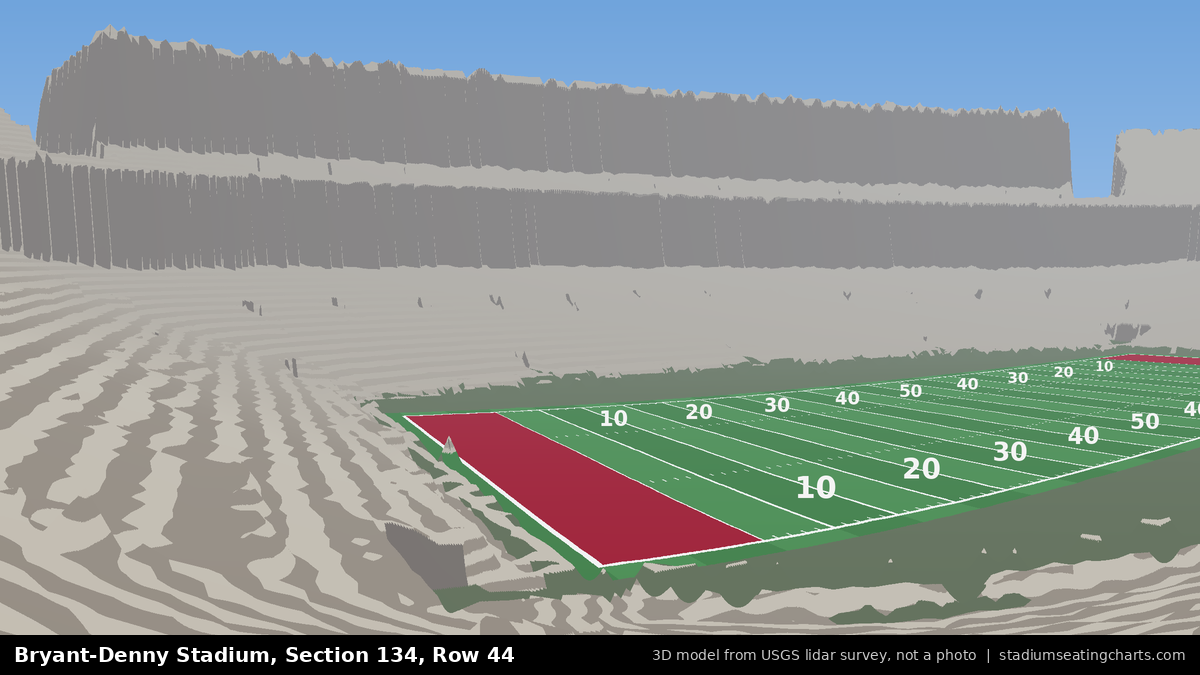 View from Bryant-Denny Stadium Section 134, Row 44, looking toward the field