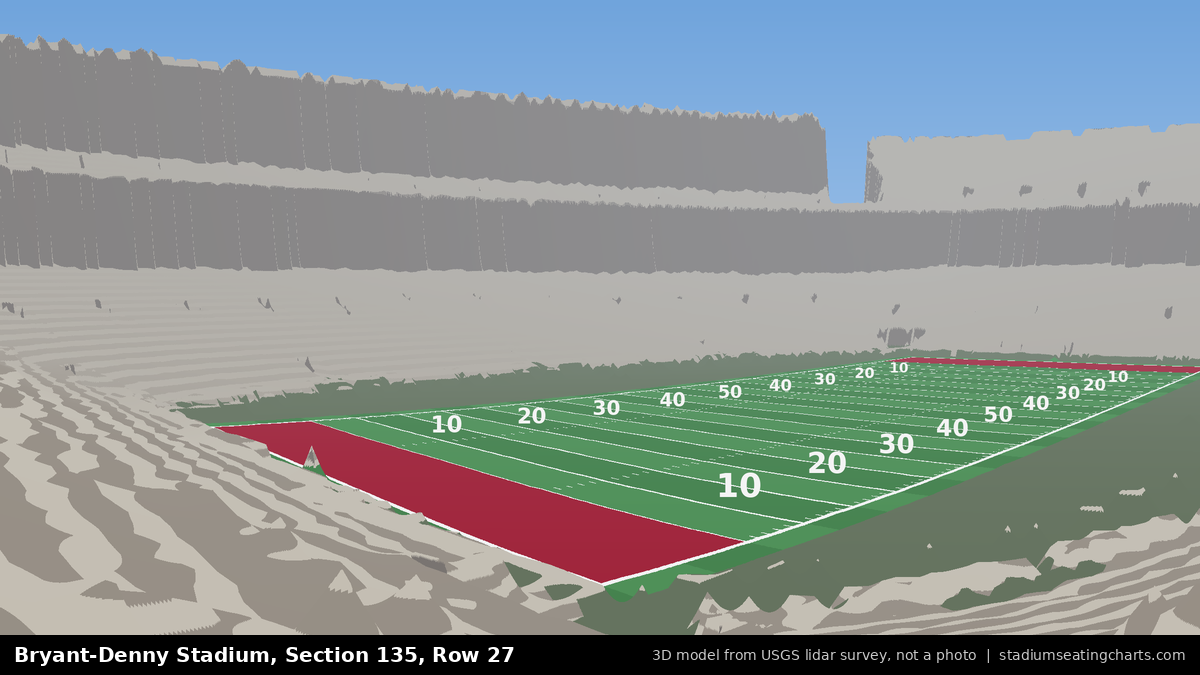View from Bryant-Denny Stadium Section 135, Row 27, looking toward the field